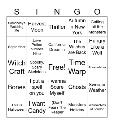 Halloween/Fall Bingo Card