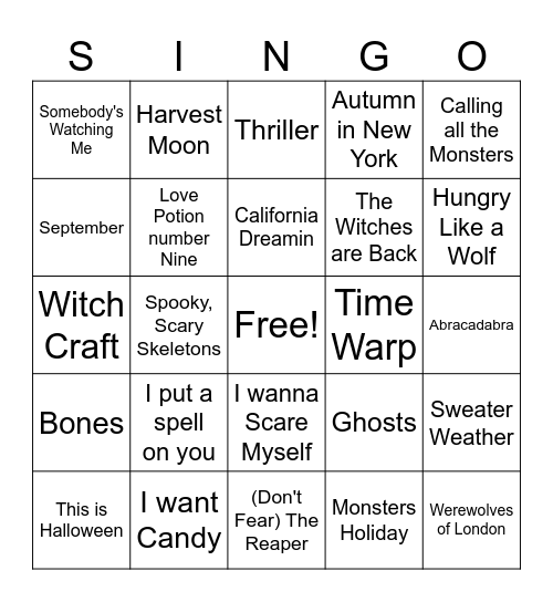 Halloween/Fall Bingo Card