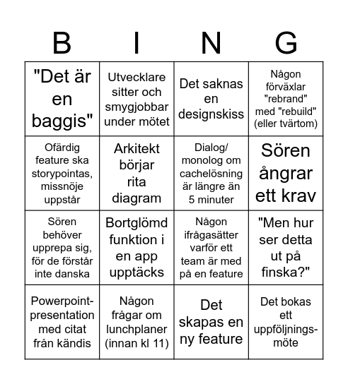 Planeringsmöte Bingo Card