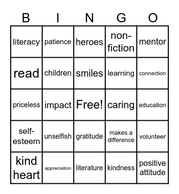 Volunteer Appreciation Bingo Card