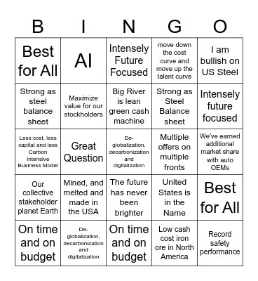 U.S. Steel Bingo Card