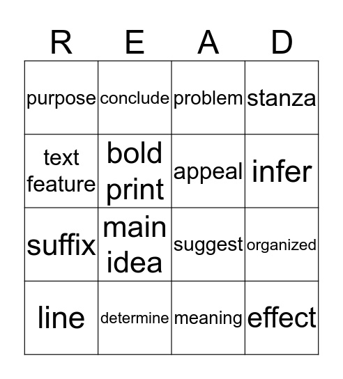 3rd Reading Card 14 Bingo Card