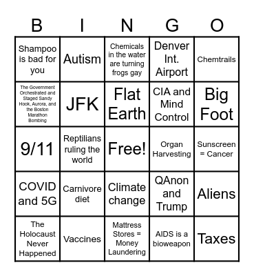 Richard's Conspiracy Bingo Card