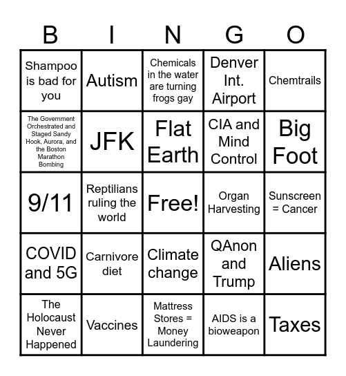 Richard's Conspiracy Bingo Card