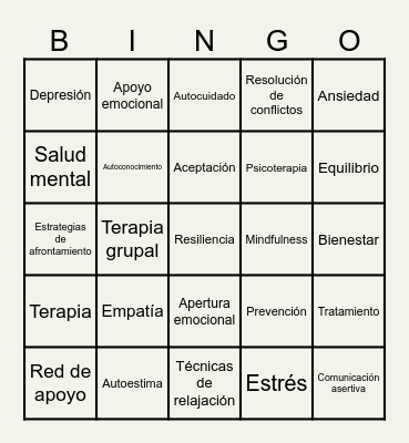 Salud Mental Bingo Card