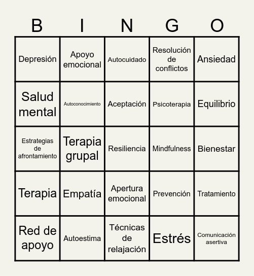 Salud Mental Bingo Card