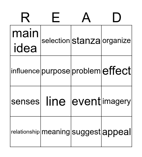 3rd Reading Card 18 Bingo Card