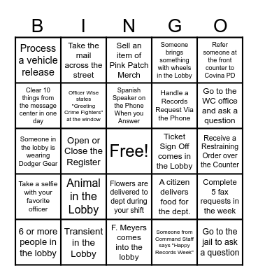 Azusa Police Records Bingo Card