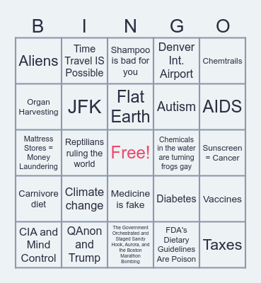 Richard's Conspiracy Bingo Card