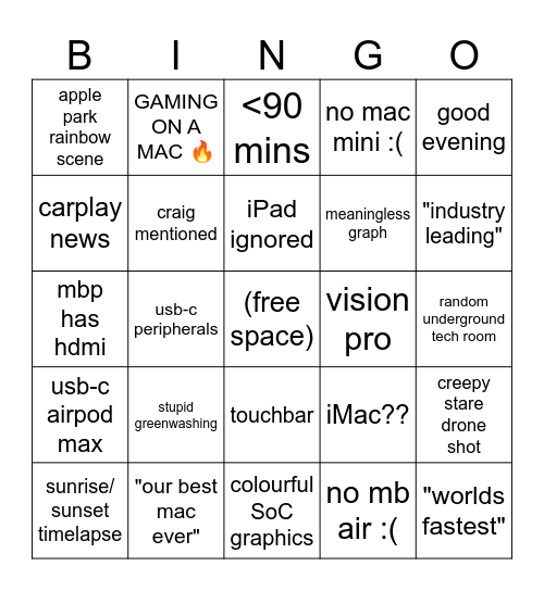 Apple Event October 30 Bingo Card