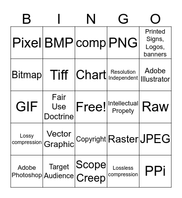 Graphic Design Terminology Bingo Card