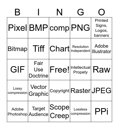Graphic Design Terminology Bingo Card