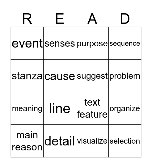 3rd Reading Card 20 Bingo Card