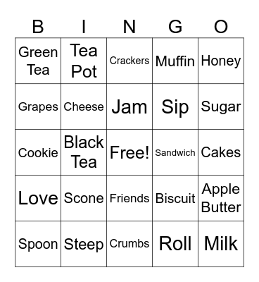 Tea Time Bingo Card