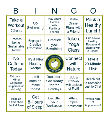 MarshBerry Q4 Wellness Challenge Bingo Card