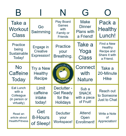 MarshBerry Q4 Wellness Challenge Bingo Card