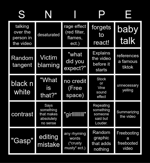 Sssniperwolf BBBingo Card