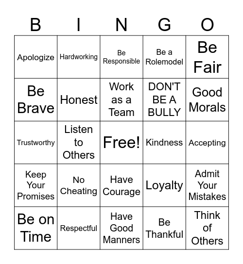 Elevate Integrity Bingo Card