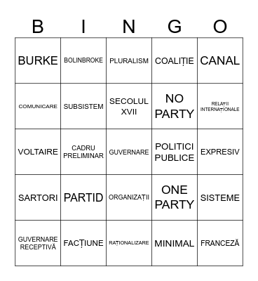 PARTIDE POLITICE Bingo Card