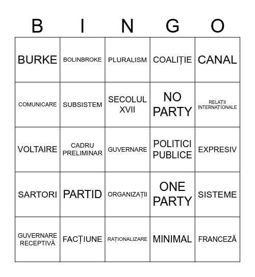 PARTIDE POLITICE Bingo Card