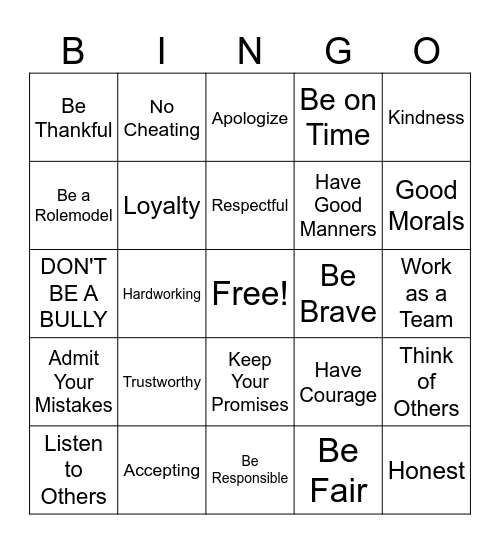 Elevate Integrity Bingo Card