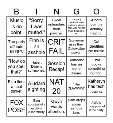 Gatewalkers Bingo Card