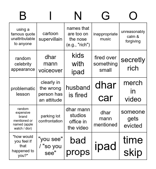 Dhar Mann Bingo v2 Bingo Card