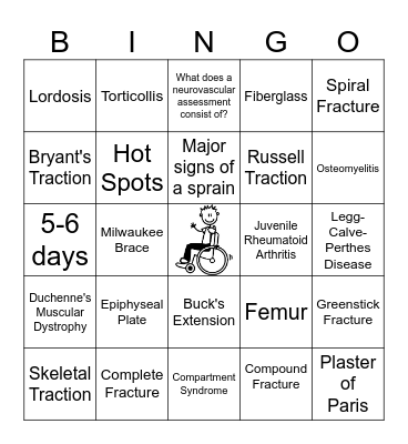 Peds Review Musculoskeletal Condition Bingo Card