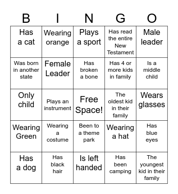 Awana Night Bingo Card