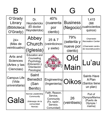 Benedictine Scholars Day Bingo Card