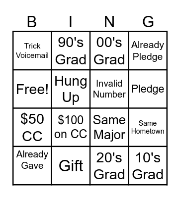 Phonathon Bingo Card
