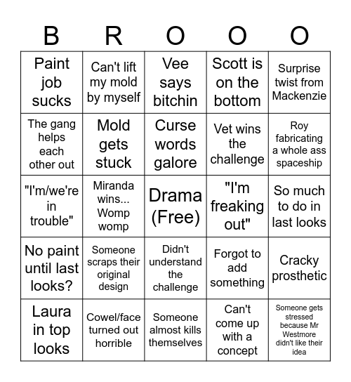 Face Off Season 5 Bingo :0 Bingo Card