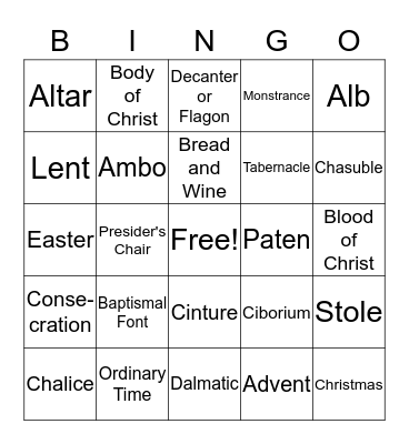 Liturgical Bingo Card