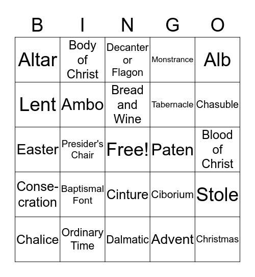 Liturgical Bingo Card