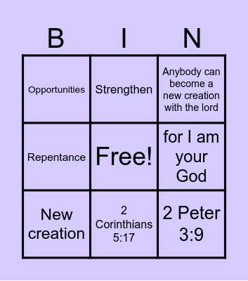 New Creation Bingo Card