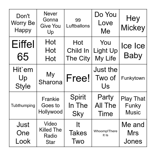 One Hit Wonders Bingo Card