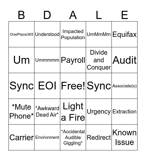 Brokedale Bingo Card