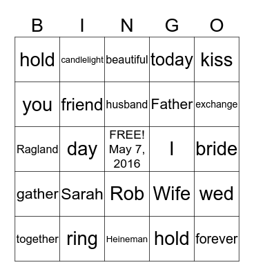 Wedding Bingo Card