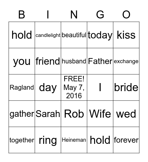 Wedding Bingo Card