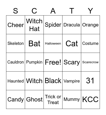 Scary Bingo Card