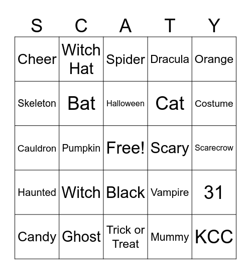 Scary Bingo Card