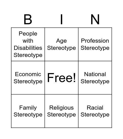 Stereotype Bingo Card