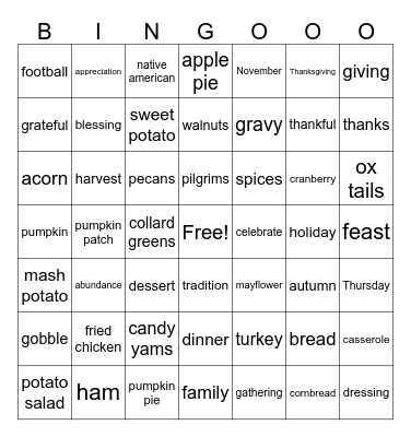 Thanksgiving Bingo Card