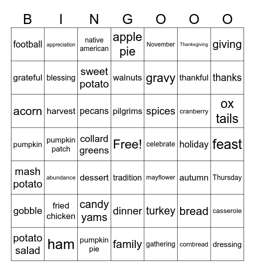 Thanksgiving Bingo Card