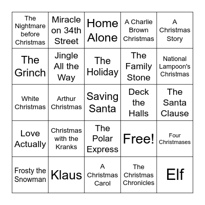 Christmas Movie Trivia Bingo Card