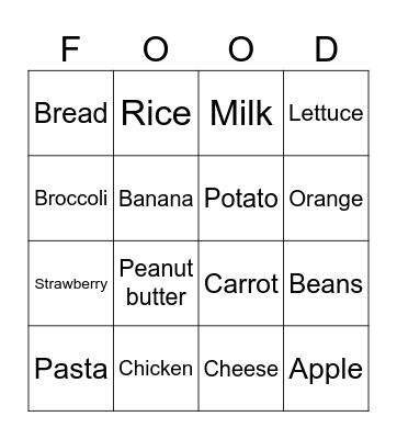 NUTRITION BINGO Card