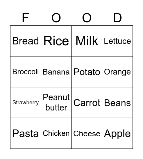 NUTRITION BINGO Card