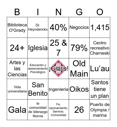Benedictine Scholars Day Bingo Card