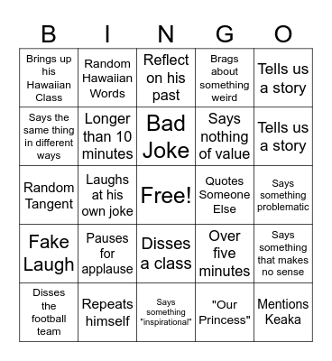 Dr Chun Bingo Card