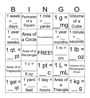 STAAR Grade 6 Mathematics Reference Materials  Bingo Card